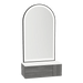 Glo Wall Mount Styling Station with Concealed Appliance Holder, Solid Surface Countertop, and Black Arch Paloma Mirror - Kaemark