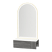 Glo Wall Mount Styling Station with Concealed Appliance Holder, Solid Surface Countertop, and Gold Arch Paloma Mirror - Kaemark