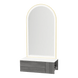 Glo Wall Mount Styling Station with Concealed Appliance Holder, Solid Surface Countertop, and Gold Arch Paloma Mirror - Kaemark