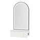 Glo Wall Mount Styling Station with Concealed Appliance Holder, Solid Surface Countertop, and Black Arch Paloma Mirror - Kaemark