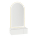 Glo Wall Mount Styling Station with Concealed Appliance Holder, Solid Surface Countertop, and Gold Arch Paloma Mirror - Kaemark