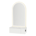 Glo Wall Mount Styling Station with Concealed Appliance Holder, Solid Surface Countertop, and Gold Arch Paloma Mirror - Kaemark