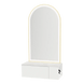 Glo Wall Mount Styling Station with Concealed Appliance Holder, Solid Surface Countertop, and Gold Arch Paloma Mirror - Kaemark
