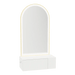 Glo Wall Mount Styling Station with Concealed Appliance Holder, Solid Surface Countertop, and Gold Arch Paloma Mirror - Kaemark
