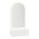 Glo Wall Mount Styling Station with Concealed Appliance Holder, Solid Surface Countertop, and Gold Arch Paloma Mirror - Kaemark