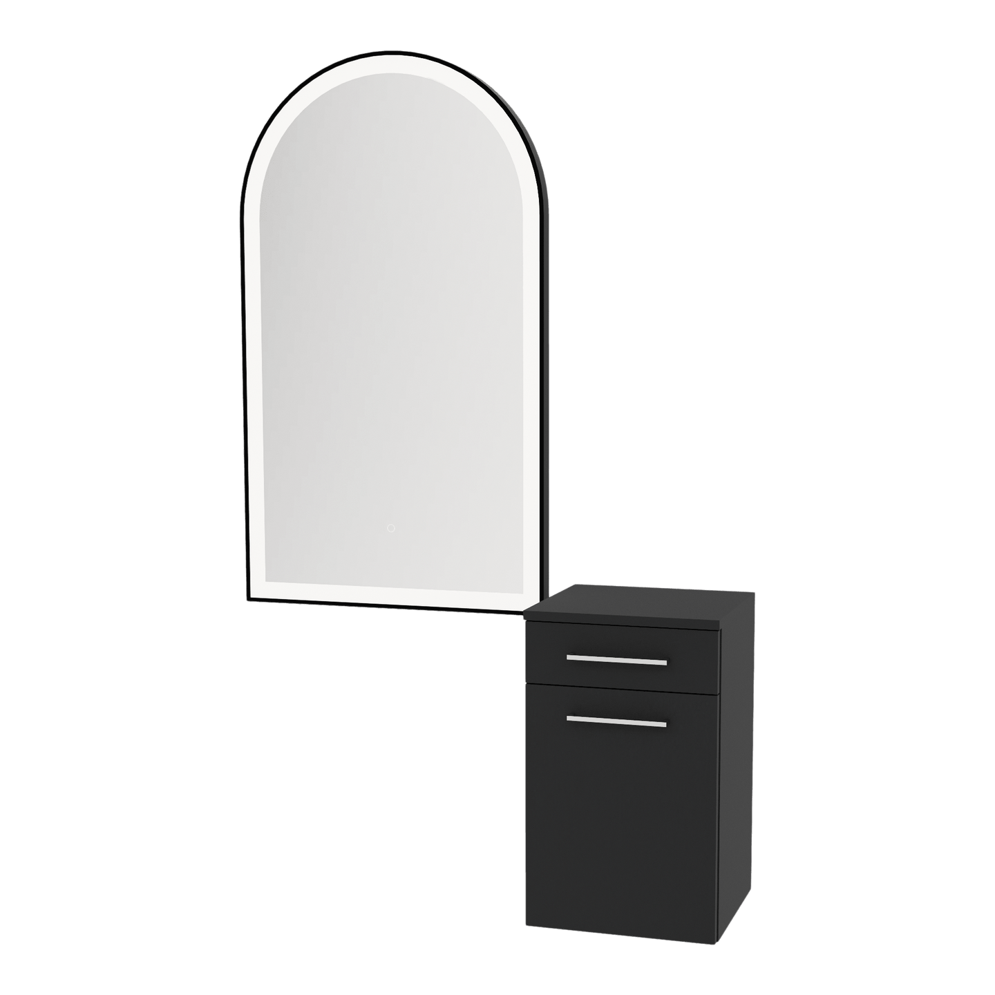 Glo Wall Mount Styling Station with Tilt-out Appliance Holder and Black Arch Paloma Mirror - Kaemark