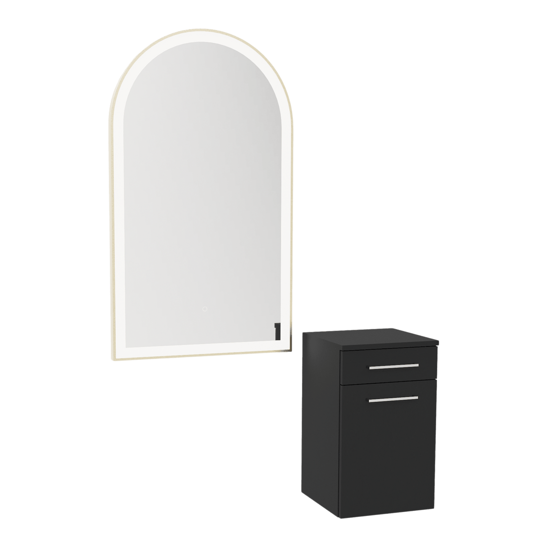 Glo Wall Mount Styling Station with Tilt-out Appliance Holder and Gold Arch Paloma Mirror - Kaemark