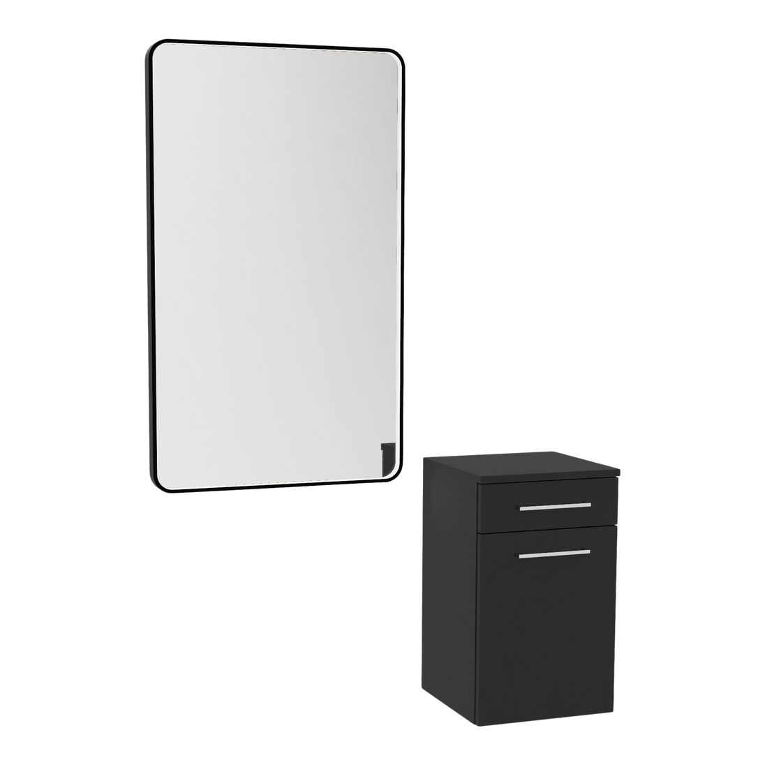 Glo Wall Mount Styling Station with Tilt-out Appliance Holder and Black Rectangle Westin Mirror - Kaemark