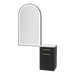 Glo Wall Mount Styling Station with Tilt-out Appliance Holder, Solid Surface Countertop, and Black Arch Paloma Mirror - Kaemark