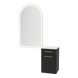 Glo Wall Mount Styling Station with Tilt-out Appliance Holder, Solid Surface Countertop, and Gold Arch Paloma Mirror - Kaemark