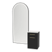 Glo Wall Mount Styling Station with Tilt-out Appliance Holder, Solid Surface Countertop, and Black Full-Length Arch Paloma Mirror - Kaemark