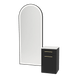 Glo Wall Mount Styling Station with Tilt-out Appliance Holder, Solid Surface Countertop, and Black Full-Length Arch Paloma Mirror - Kaemark