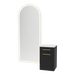 Glo Wall Mount Styling Station with Tilt-out Appliance Holder, Solid Surface Countertop, and Gold Full-Length Arch Paloma Mirror - Kaemark