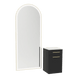 Glo Wall Mount Styling Station with Tilt-out Appliance Holder, Solid Surface Countertop, and Gold Full-Length Arch Paloma Mirror - Kaemark