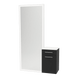 Glo Wall Mount Styling Station with Tilt-out Appliance Holder, Solid Surface Countertop, and Silver Full-Length Rectangle Glo Mirror - Kaemark