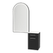 Glo Wall Mount Styling Station with Tilt-out Appliance Holder, Solid Surface Countertop, and Black Arch Paloma Mirror - Kaemark