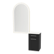 Glo Wall Mount Styling Station with Tilt-out Appliance Holder, Solid Surface Countertop, and Gold Arch Paloma Mirror - Kaemark