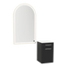 Glo Wall Mount Styling Station with Tilt-out Appliance Holder, Solid Surface Countertop, and Gold Arch Paloma Mirror - Kaemark