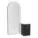 Glo Wall Mount Styling Station with Tilt-out Appliance Holder, Solid Surface Countertop, and Black Full-Length Arch Paloma Mirror - Kaemark