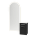 Glo Wall Mount Styling Station with Tilt-out Appliance Holder, Solid Surface Countertop, and Gold Full-Length Arch Paloma Mirror - Kaemark