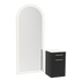 Glo Wall Mount Styling Station with Tilt-out Appliance Holder, Solid Surface Countertop, and Gold Full-Length Arch Paloma Mirror - Kaemark