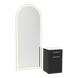 Glo Wall Mount Styling Station with Tilt-out Appliance Holder, Solid Surface Countertop, and Gold Full-Length Arch Paloma Mirror - Kaemark