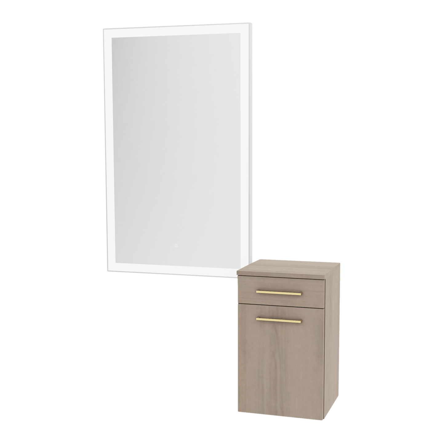 Glo Wall Mount Styling Station with Tilt-out Appliance Holder and Silver Rectangle Glo Mirror - Kaemark
