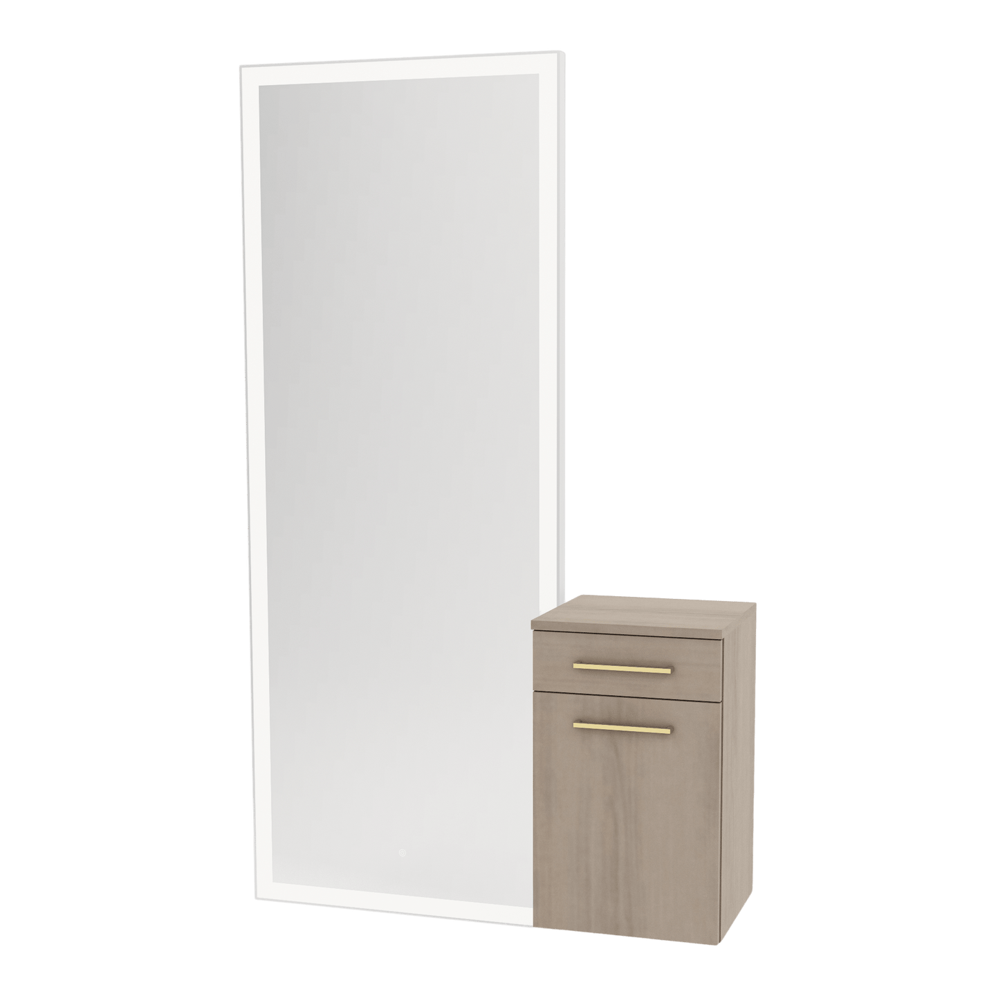 Glo Wall Mount Styling Station with Tilt-out Appliance Holder and Silver Full-Length Rectangle Glo Mirror - Kaemark