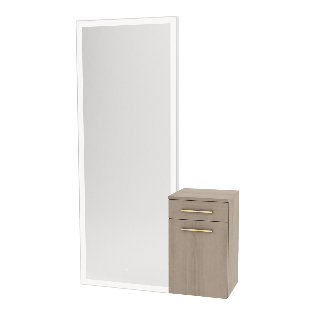 Glo Wall Mount Styling Station with Tilt-out Appliance Holder and Silver Full-Length Rectangle Glo Mirror - Kaemark