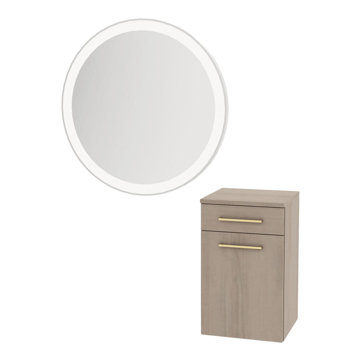 Glo Wall Mount Styling Station with Tilt-out Appliance Holder and Silver Round Glo Mirror - Kaemark