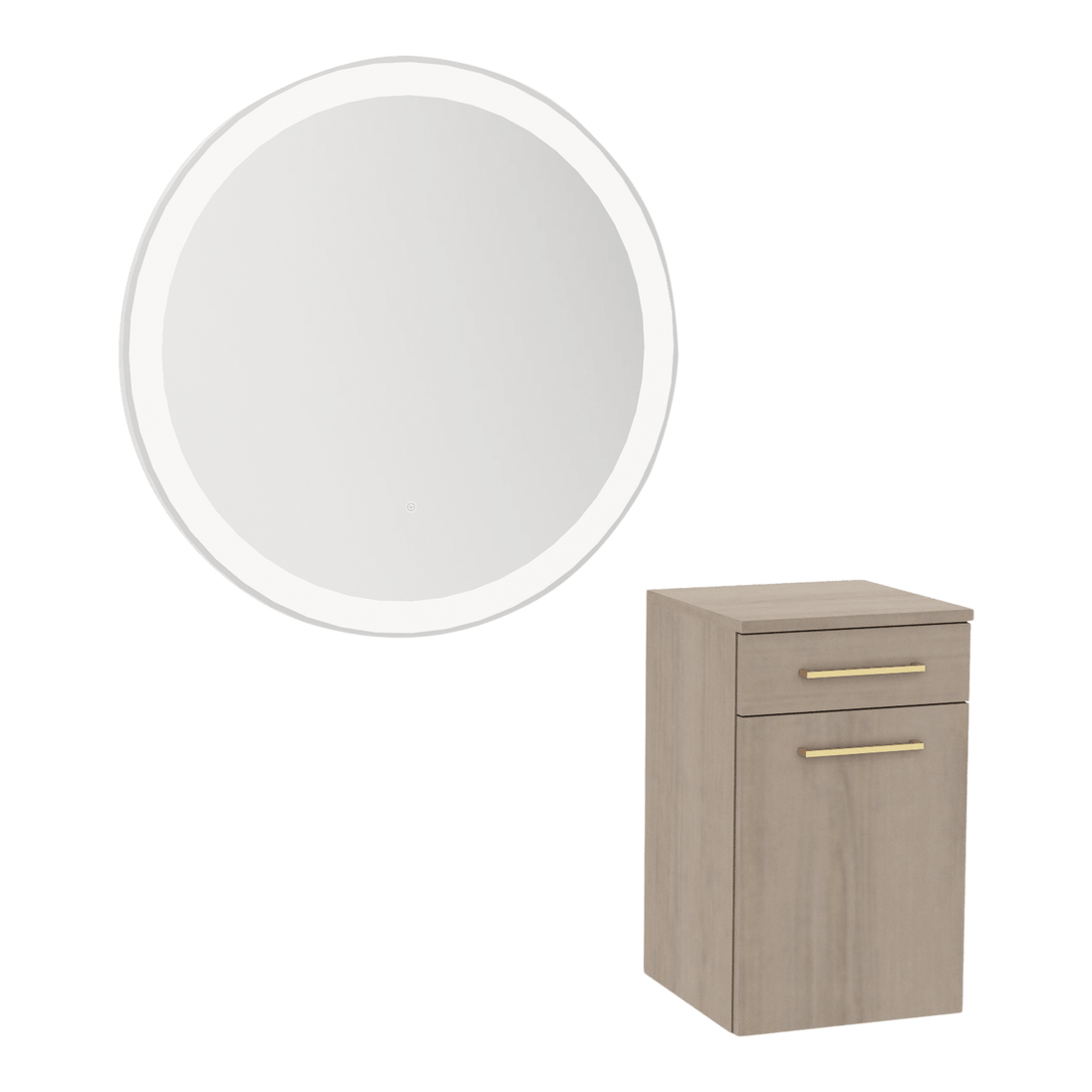 Glo Wall Mount Styling Station with Tilt-out Appliance Holder and Silver Round Glo Mirror - Kaemark