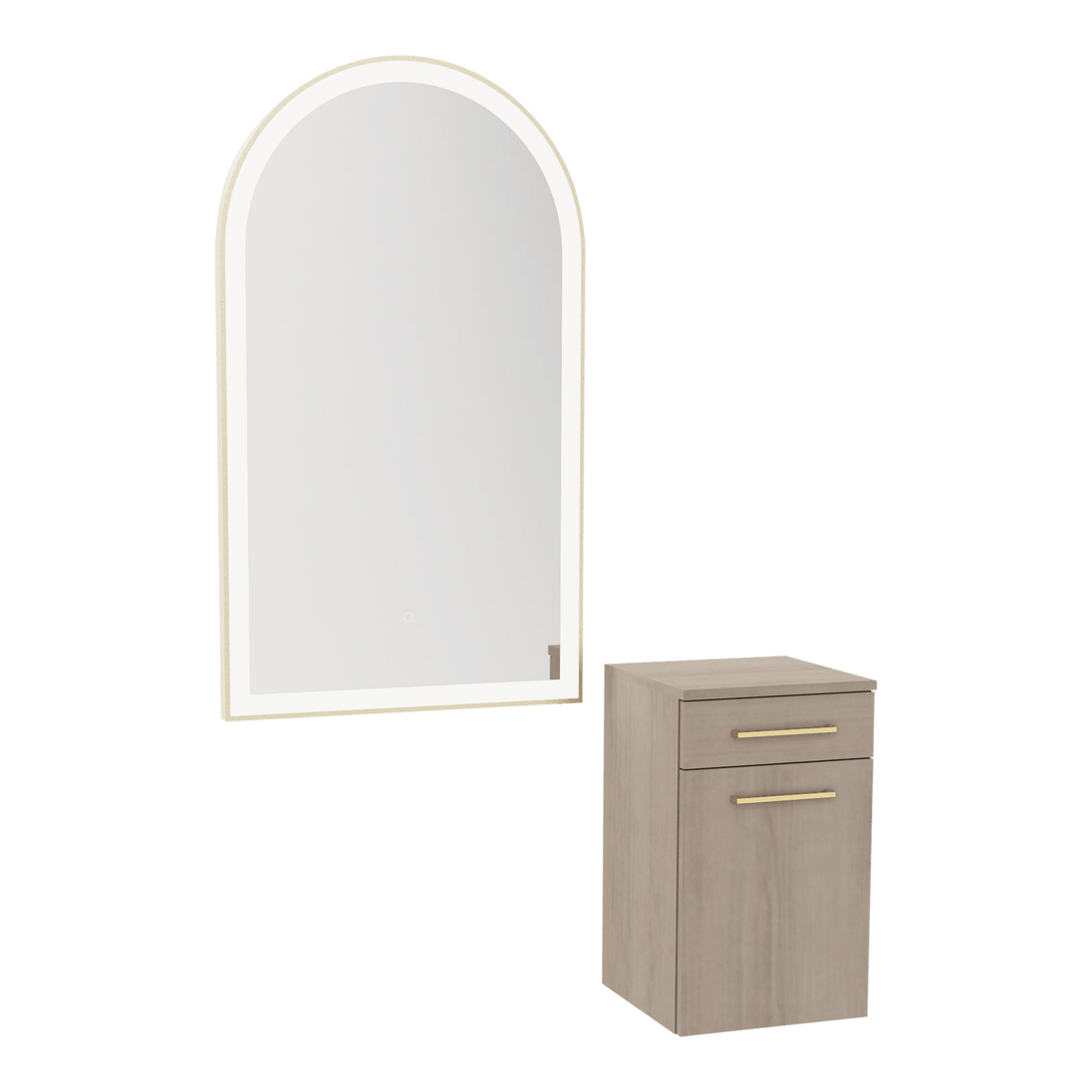Glo Wall Mount Styling Station with Tilt-out Appliance Holder and Gold Arch Paloma Mirror - Kaemark