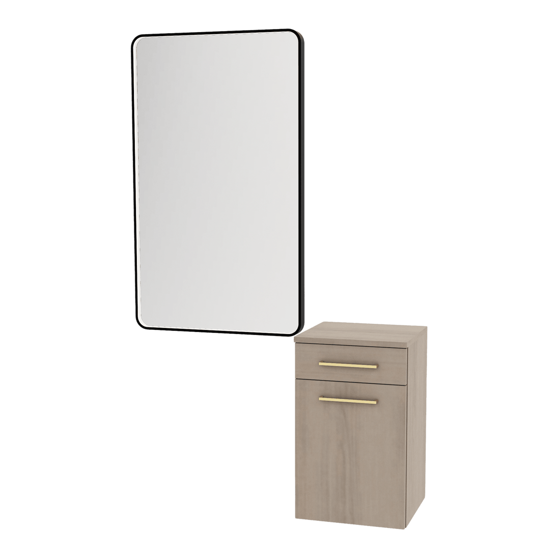 Glo Wall Mount Styling Station with Tilt-out Appliance Holder and Black Rectangle Westin Mirror - Kaemark