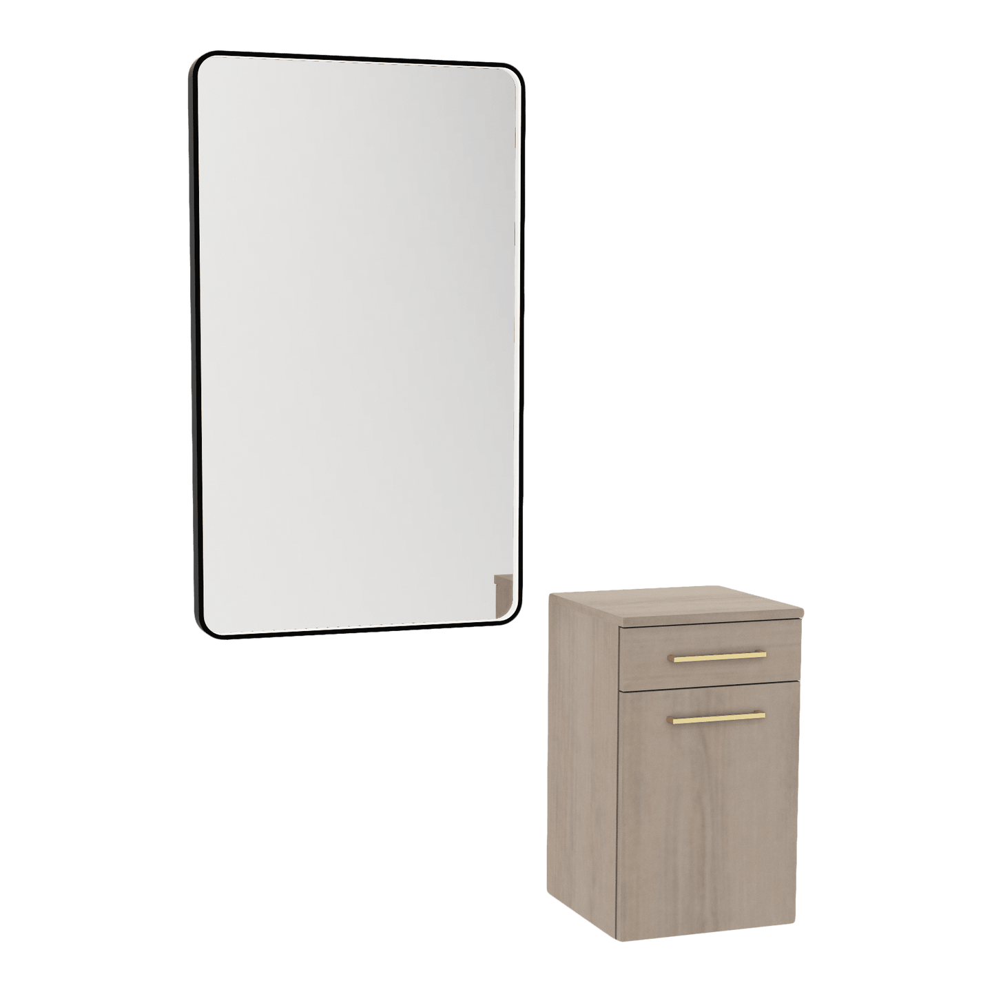 Glo Wall Mount Styling Station with Tilt-out Appliance Holder and Black Rectangle Westin Mirror - Kaemark