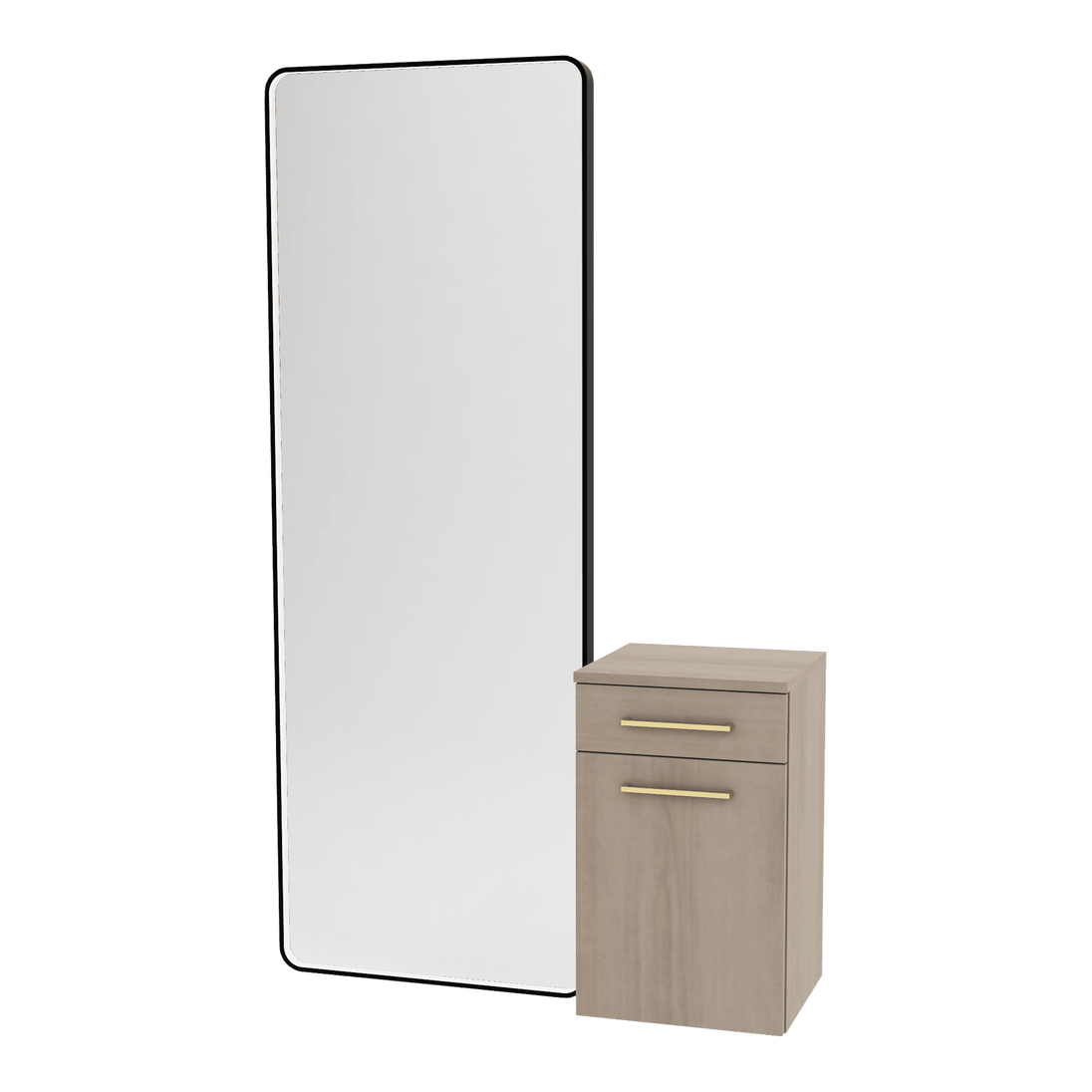 Glo Wall Mount Styling Station with Tilt-out Appliance Holder and Black Full-Length Rectangle Westin Mirror - Kaemark