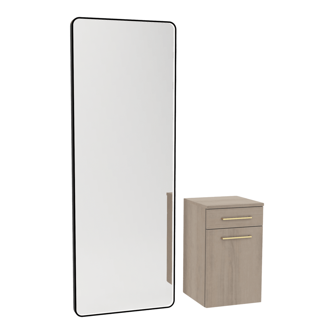 Glo Wall Mount Styling Station with Tilt-out Appliance Holder and Black Full-Length Rectangle Westin Mirror - Kaemark
