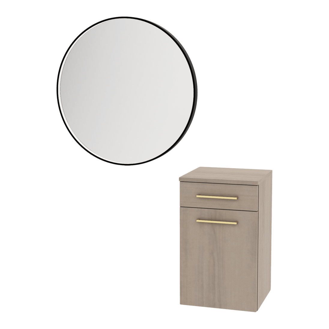Glo Laminate Wall Mount Styling Station with Tilt-Out Appliance Holder and Westin Round Mirror - Kaemark