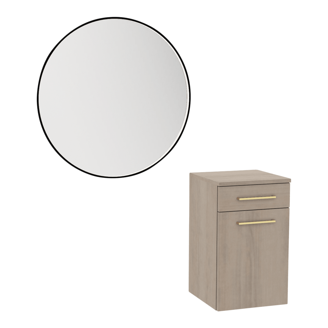 Glo Laminate Wall Mount Styling Station with Tilt-Out Appliance Holder and Westin Round Mirror - Kaemark
