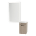 Glo Wall Mount Styling Station with Tilt-out Appliance Holder, Solid Surface Countertop, and Silver Rectangle Glo Mirror - Kaemark