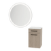 Glo Wall Mount Styling Station with Tilt-out Appliance Holder, Solid Surface Countertop, and Silver Round Glo Mirror - Kaemark