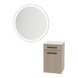 Glo Wall Mount Styling Station with Tilt-out Appliance Holder, Solid Surface Countertop, and Silver Round Glo Mirror - Kaemark