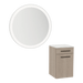 Glo Wall Mount Styling Station with Tilt-out Appliance Holder, Solid Surface Countertop, and Silver Round Glo Mirror - Kaemark