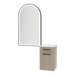 Glo Wall Mount Styling Station with Tilt-out Appliance Holder, Solid Surface Countertop, and Black Arch Paloma Mirror - Kaemark