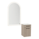 Glo Wall Mount Styling Station with Tilt-out Appliance Holder, Solid Surface Countertop, and Gold Arch Paloma Mirror - Kaemark