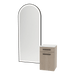 Glo Wall Mount Styling Station with Tilt-out Appliance Holder, Solid Surface Countertop, and Black Full-Length Arch Paloma Mirror - Kaemark