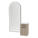 Glo Wall Mount Styling Station with Tilt-out Appliance Holder, Solid Surface Countertop, and Black Full-Length Arch Paloma Mirror - Kaemark