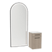 Glo Wall Mount Styling Station with Tilt-out Appliance Holder, Solid Surface Countertop, and Black Full-Length Arch Paloma Mirror - Kaemark