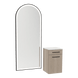 Glo Wall Mount Styling Station with Tilt-out Appliance Holder, Solid Surface Countertop, and Black Full-Length Arch Paloma Mirror - Kaemark