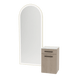 Glo Wall Mount Styling Station with Tilt-out Appliance Holder, Solid Surface Countertop, and Gold Full-Length Arch Paloma Mirror - Kaemark