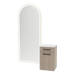 Glo Wall Mount Styling Station with Tilt-out Appliance Holder, Solid Surface Countertop, and Gold Full-Length Arch Paloma Mirror - Kaemark